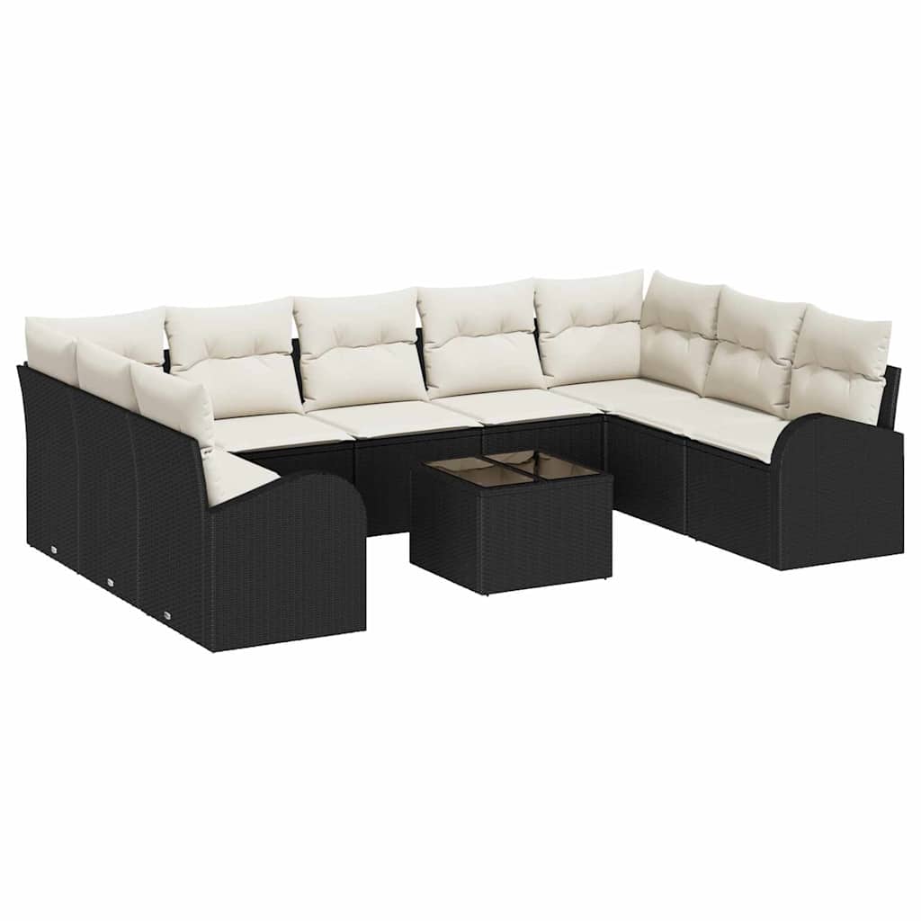Garten-Sofa-Set mit Kissen 10 pcs Schwarz und Weiß Poly Rattan